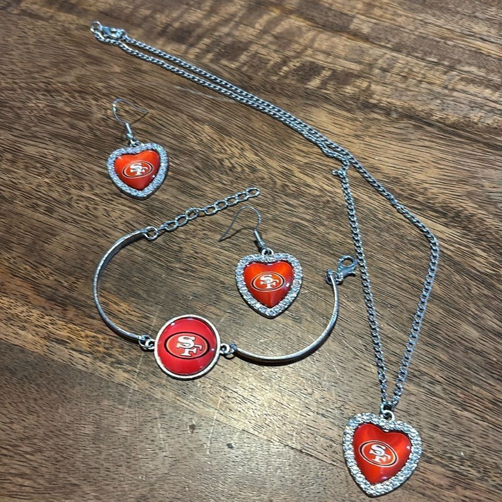 NFL 3 Piece Jewelry Set- Necklace, Bracelet, and Earrings Collection 49ers